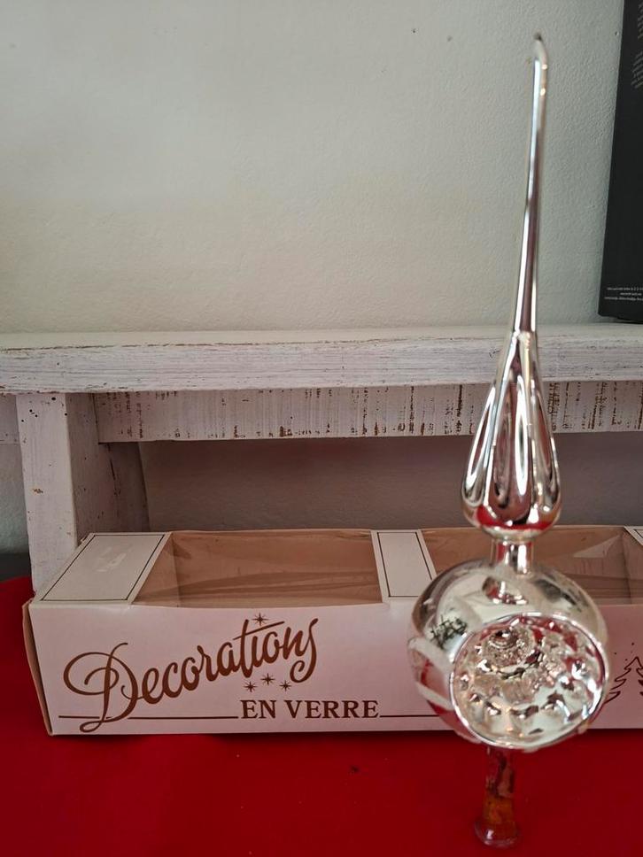 Oude Zilver kleur glas Kerst deuk Piek, jaren 70❤️🌲❤️, Diversen, Kerst, Zo goed als nieuw, Ophalen of Verzenden