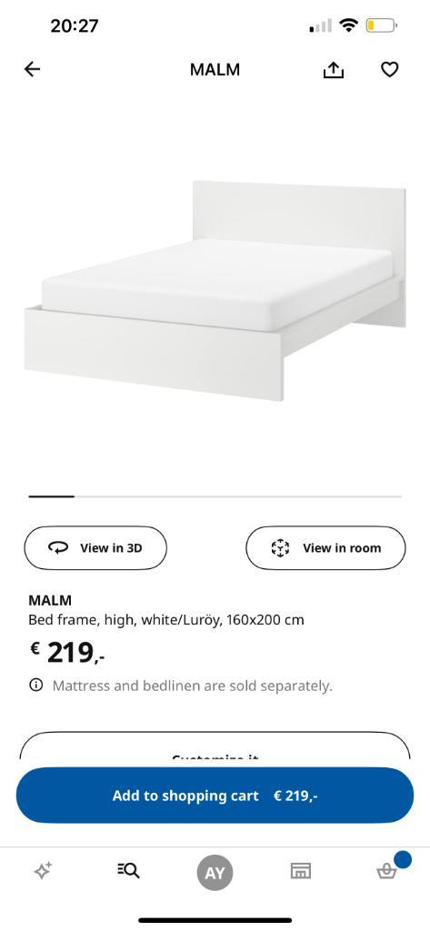 Ikea MALM Bed 160x200, Huis en Inrichting, Slaapkamer | Bedden, Gebruikt, Tweepersoons, 160 cm, 200 cm, Hout, Wit, Ophalen