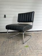 Jaren 70 Stoel Zwart Leer Chroom, Huis en Inrichting, Stoelen, Ophalen, Gebruikt, Zwart, Leer