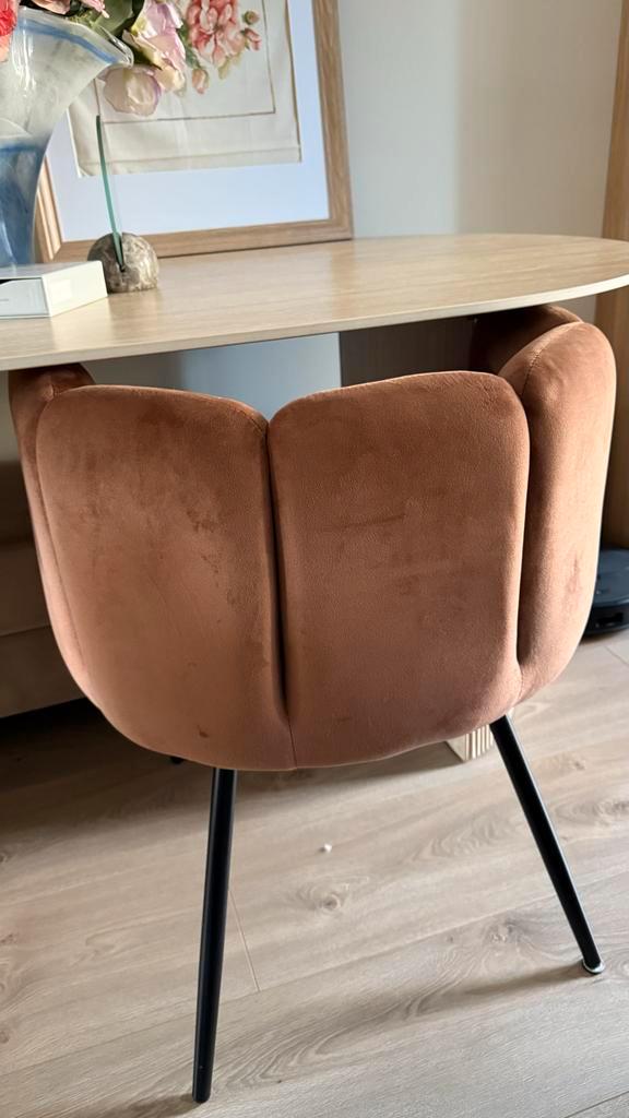 Mooie bruine/ terra stoelen 4 stuk, Huis en Inrichting, Stoelen, Zo goed als nieuw, Vier, Metaal, Bruin, Ophalen