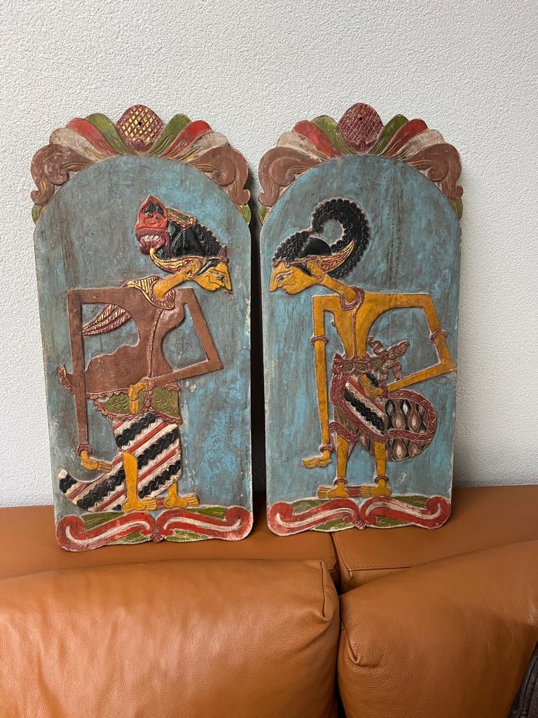 Wajang schaduw pop echtpaar houtsnijwerk wandpaneel set, Verburgt Vintage, Oosters, Meerkleurig, Nieuw