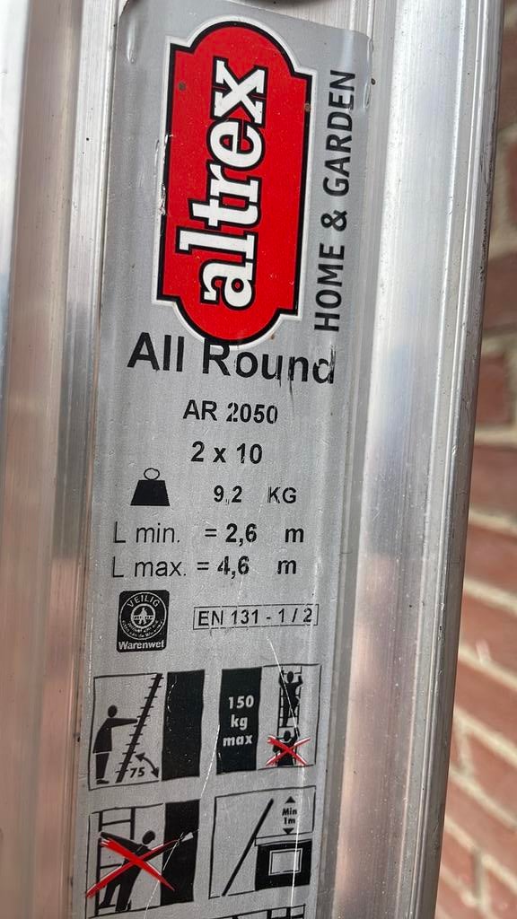 Altrex ladder 2x 10, Doe-het-zelf en Verbouw, Ladders en Trappen, Ophalen, Zo goed als nieuw, Ladder, Opvouwbaar of Inschuifbaar