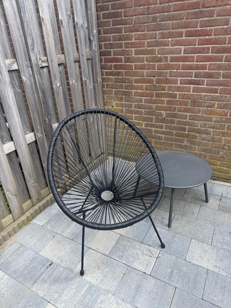 Zwarte tuinstoel (Jysk), Tuin en Terras, Tuinstoelen, Gebruikt, Metaal, Ophalen