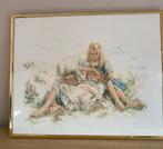 Vintage geborduurde schilderij ‘dromen in het gras’, Ophalen of Verzenden, Zo goed als nieuw, Overige typen