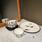 Art Deco Servies van Boch Frèves - zwart wit geometrisch, Ophalen of Verzenden