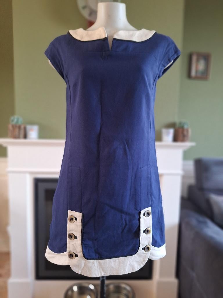 Hoss Intropia blauw crème mini jurk spijkerstof achtig 40, Kleding | Dames, Maat 38/40 (M), Zo goed als nieuw, Hoss Intropia, Boven de knie