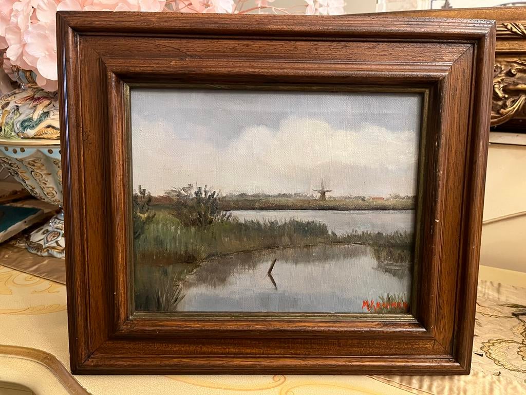 Antiek olieverf landschap schilderij, Ophalen of Verzenden