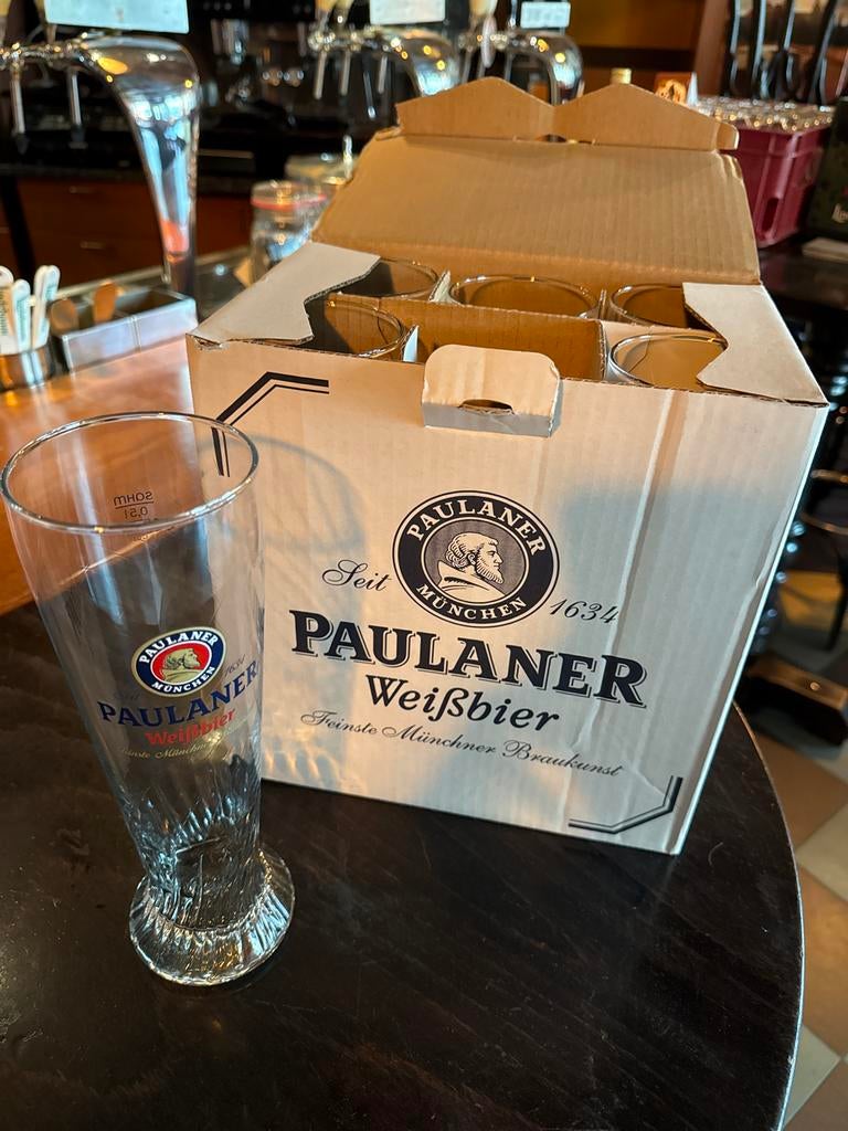 Paulaner Weißbier glazen set - Nieuw in doos, Nieuw, Ophalen of Verzenden, Overige merken, Glas