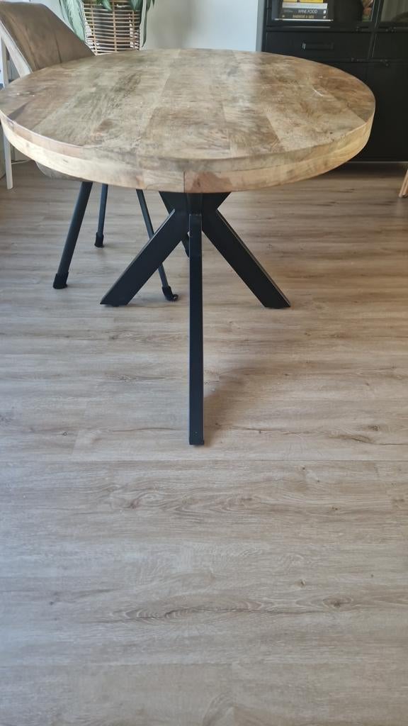 Mango houten eettafel 180x90 cm met spinpoot, Gebruikt, 50 tot 100 cm, 150 tot 200 cm, Vier personen
