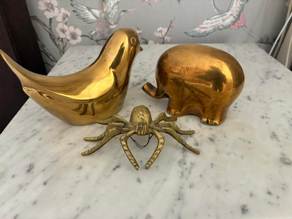 Vintage koperen Olifant/Vogel en Spin, Antiek en Kunst, Antiek | Koper en Brons, Ophalen