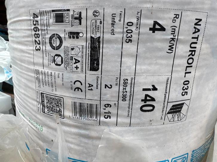 Knauf Naturoll 035 Glaswol Isolatie - 2 rollen, Doe-het-zelf en Verbouw, Isolatie en Afdichting, Nieuw, Vloerisolatie, Glaswol