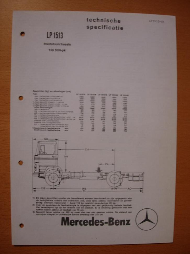 Mercedes 1513 LP 1976 Technische Specificatie folder LP1513, Boeken, Auto's | Folders en Tijdschriften, Zo goed als nieuw, Mercedes