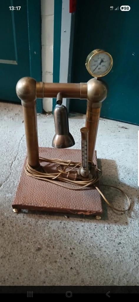 Koperen lamp met manometer, Ophalen of Verzenden