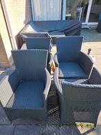 4 zwarte wicker tuinstoelen, Tuin en Terras, Ophalen, Gebruikt, Wicker