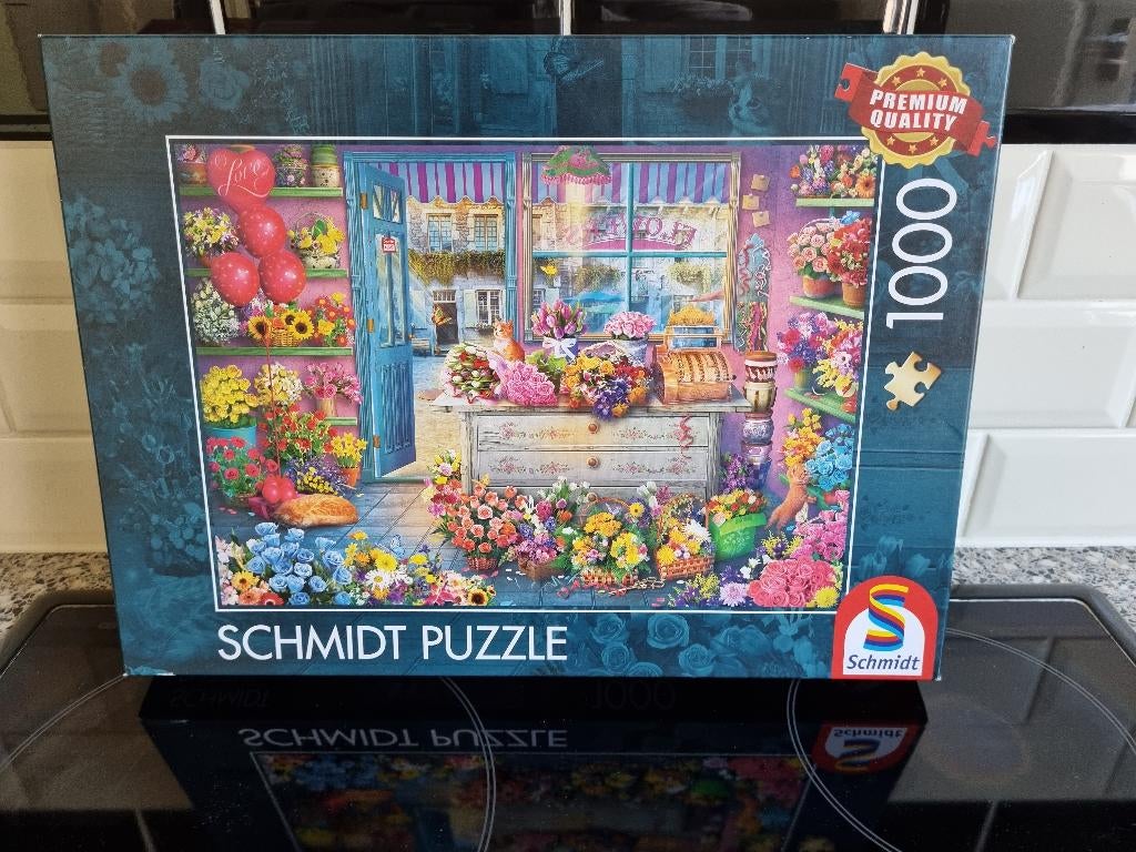 legpuzzel Schmidt Bunter Blumenladen 1000 st. zgan € 7,50, Ophalen of Verzenden, 500 t/m 1500 stukjes, Zo goed als nieuw, Legpuzzel