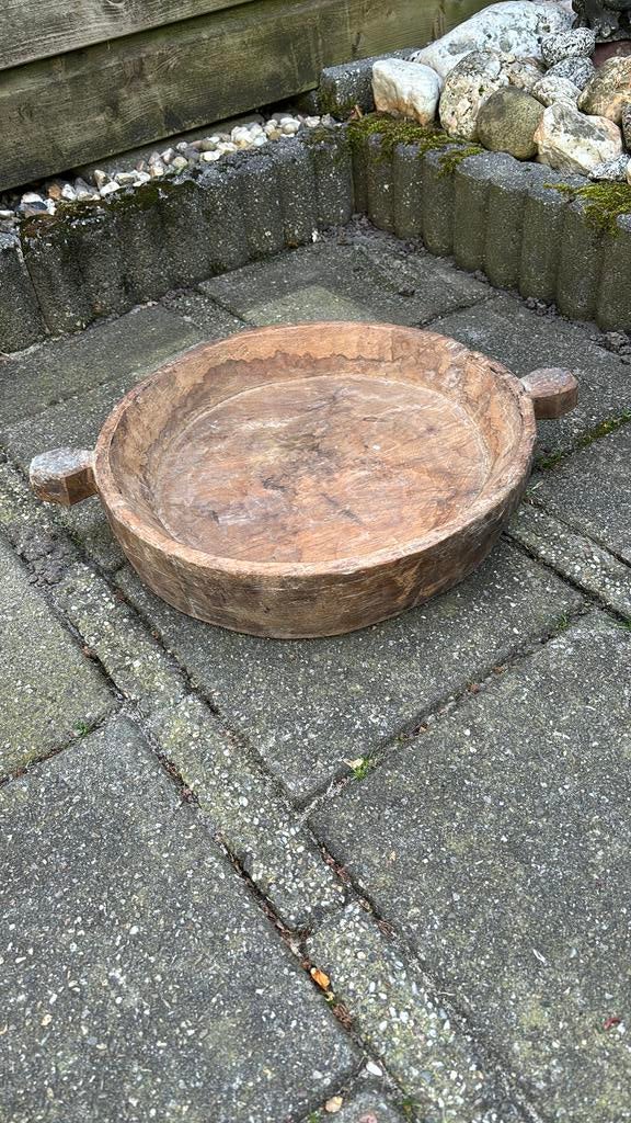 Grote platte houten schaal, Ophalen, Rond, Hout