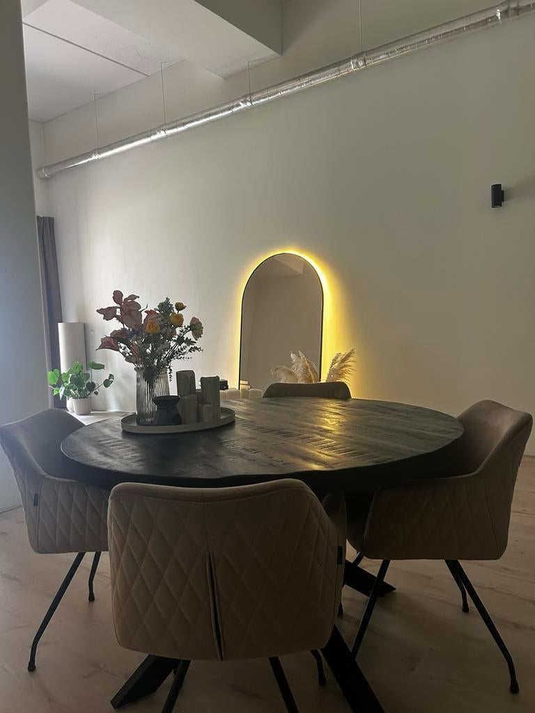 Ronde eetkamertafel, Huis en Inrichting, Tafels | Eettafels, Ophalen, 100 tot 150 cm, Rond, Zo goed als nieuw