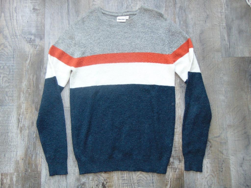 Checker trui grijs / blauw truitje maat S, Blauw, Ophalen of Verzenden, Zo goed als nieuw, Checker
