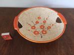 Oranje platte steen fruitschaal ronde schaal handgrepen Zell, Gebruikt, Schaal, Rond, Ophalen of Verzenden