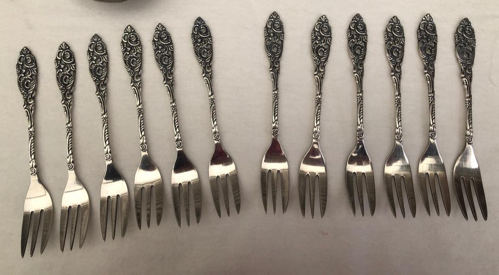 12 Gero 635 verzilverde Gebaksvorkjes - 1937-1958, Ophalen of Verzenden, Gebruikt, Overige materialen, Los bestek