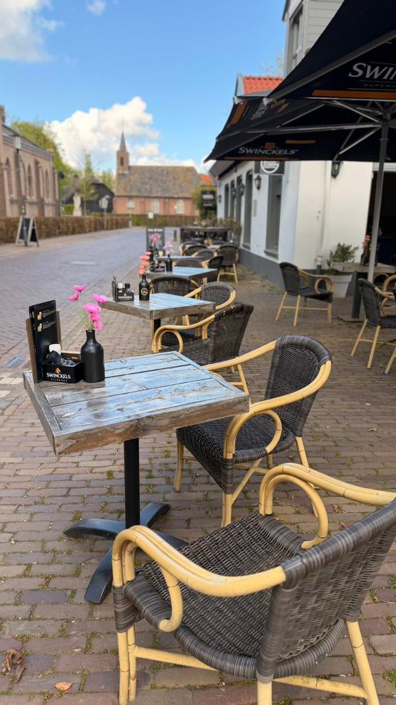 Terras stoelen & tafels, Ophalen, Gebruikt, Hout, Stapelbaar