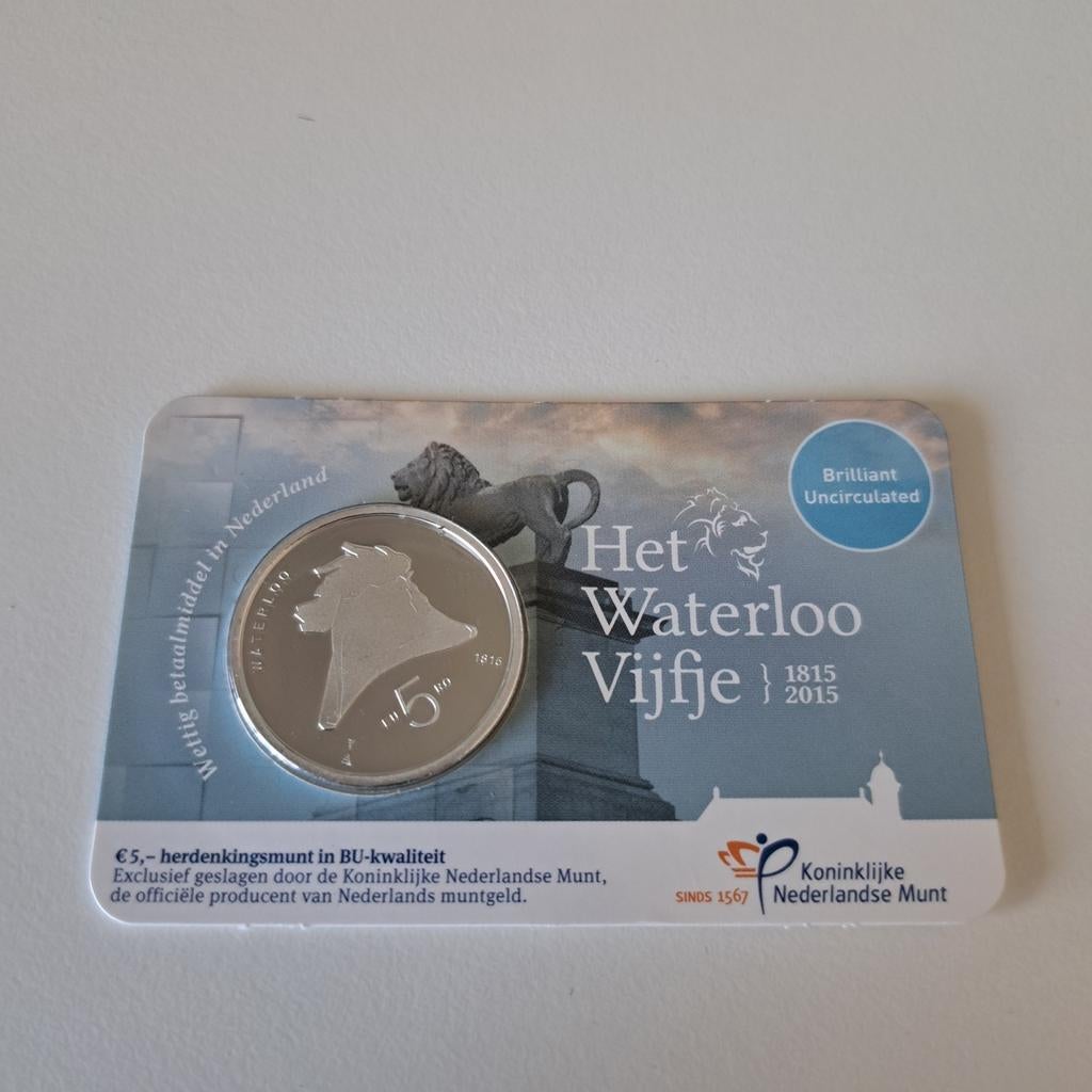 Het Waterloo Vijfje Coincard BU kwaliteit, Ophalen of Verzenden, Koningin Beatrix, Euro's, Losse munt
