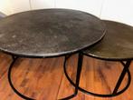 Set van 2 ronde salontafels - Zwart metaal, Huis en Inrichting, Tafels | Salontafels, Ophalen, Gebruikt, Rond, 50 tot 100 cm