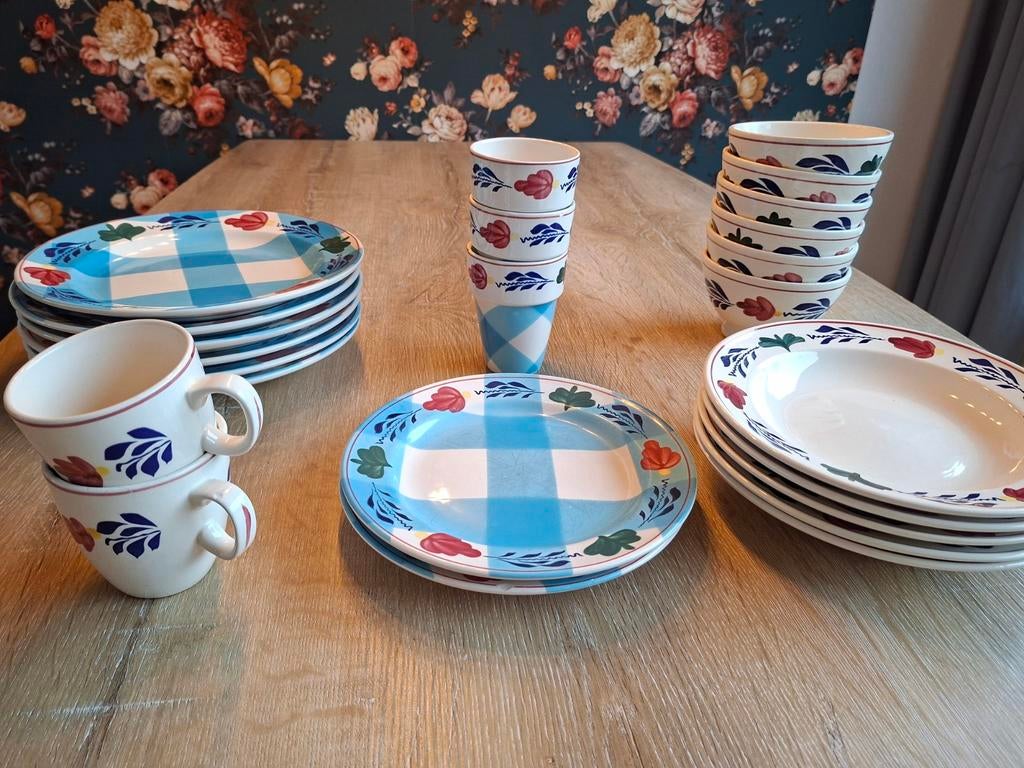 Boerenbont en bonter ontbijtbordjes, Huis en Inrichting, Keuken | Servies, Gebruikt, Ophalen of Verzenden, Bord(en), Aardewerk