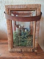 Rotan lantaarn met glazen zijden, Ophalen of Verzenden, Zo goed als nieuw, Kandelaar, Hout