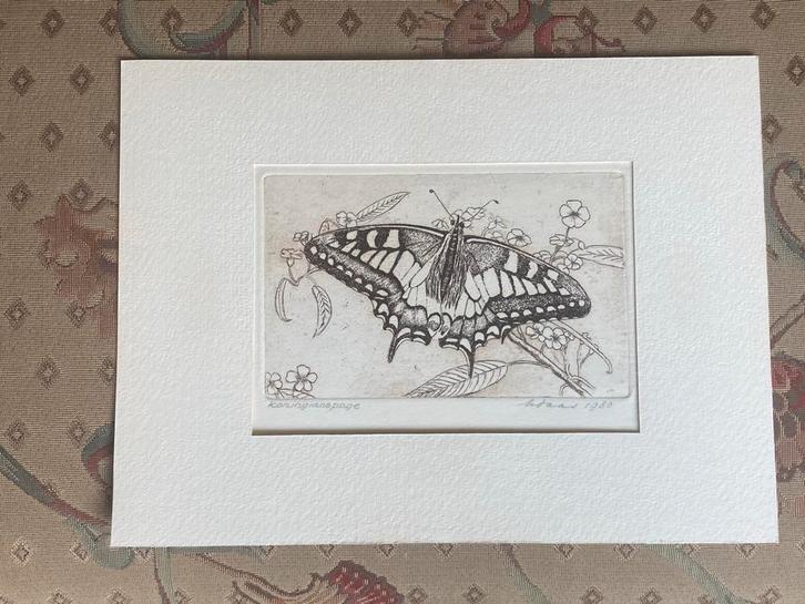 Ets van een vlinder ‘Koninginnepage’uit 1980 en gesigneerd, Antiek en Kunst, Kunst | Etsen en Gravures, Ophalen of Verzenden