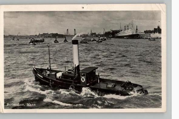 Rotterdam Maas sleepboot st 1954, Ophalen of Verzenden, 1940 tot 1960, Gelopen, Zuid-Holland