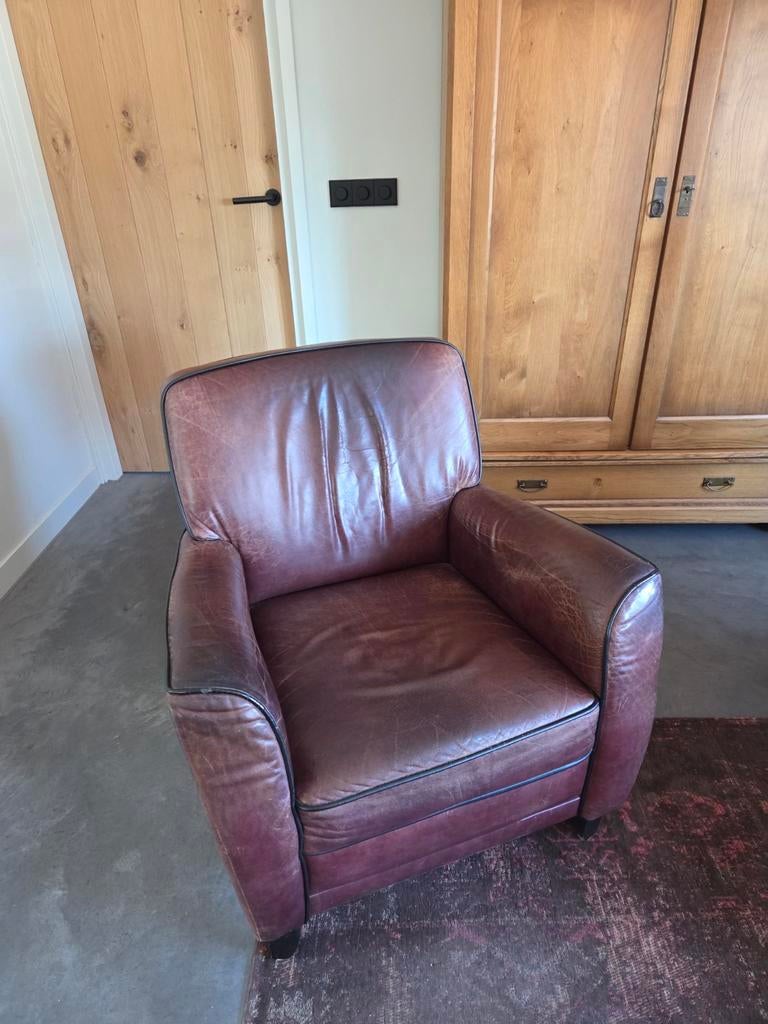 Comfortabele leren fauteuil met gebruikssporen, Ophalen, Gebruikt, 50 tot 75 cm, Leer