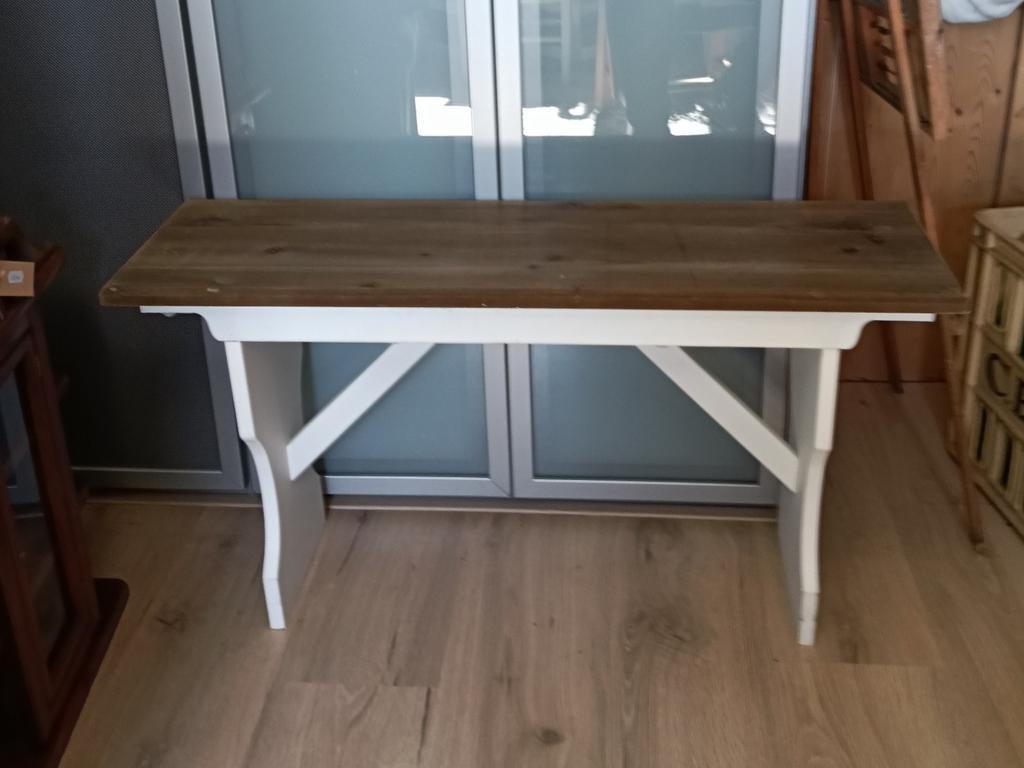 Mooi bankje in hout met wit onderstel, Huis en Inrichting, Tafels | Sidetables, Canadezenlaan 4 Dokkum, La Rentree, Ophalen of Verzenden