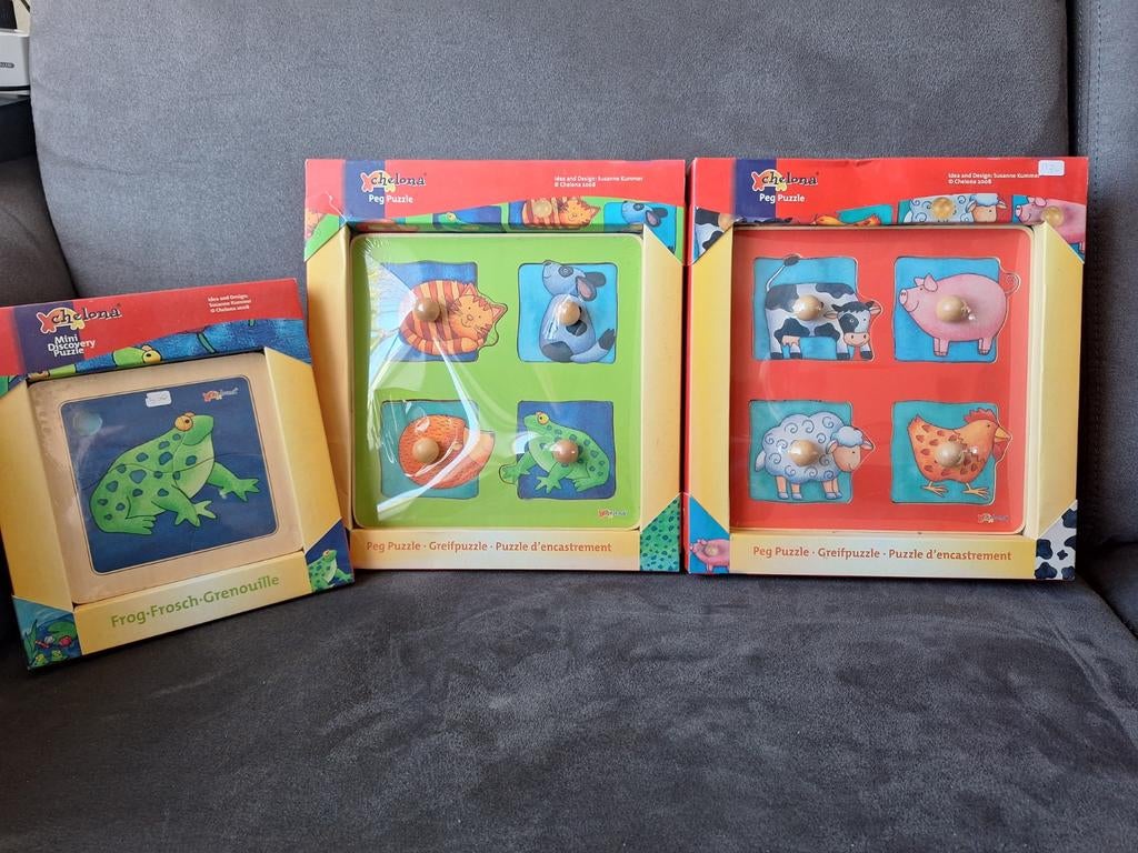 3 Chelona Houten Puzzels - Nieuwstaat, Ophalen, 2 tot 4 jaar, 10 tot 50 stukjes, Nieuw