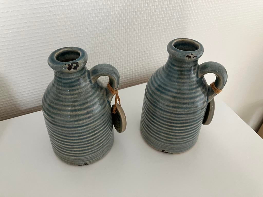 2 decoratie potten, Overige kleuren, Ophalen of Verzenden, Minder dan 50 cm, Glas