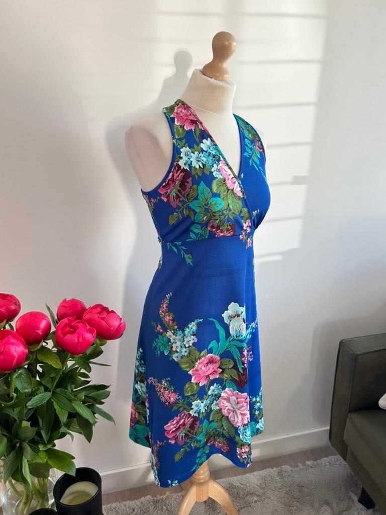 King Louie maat L blauw bloemen racerback jurk 3244, Blauw, Maat 42/44 (L), Ophalen of Verzenden, Zo goed als nieuw