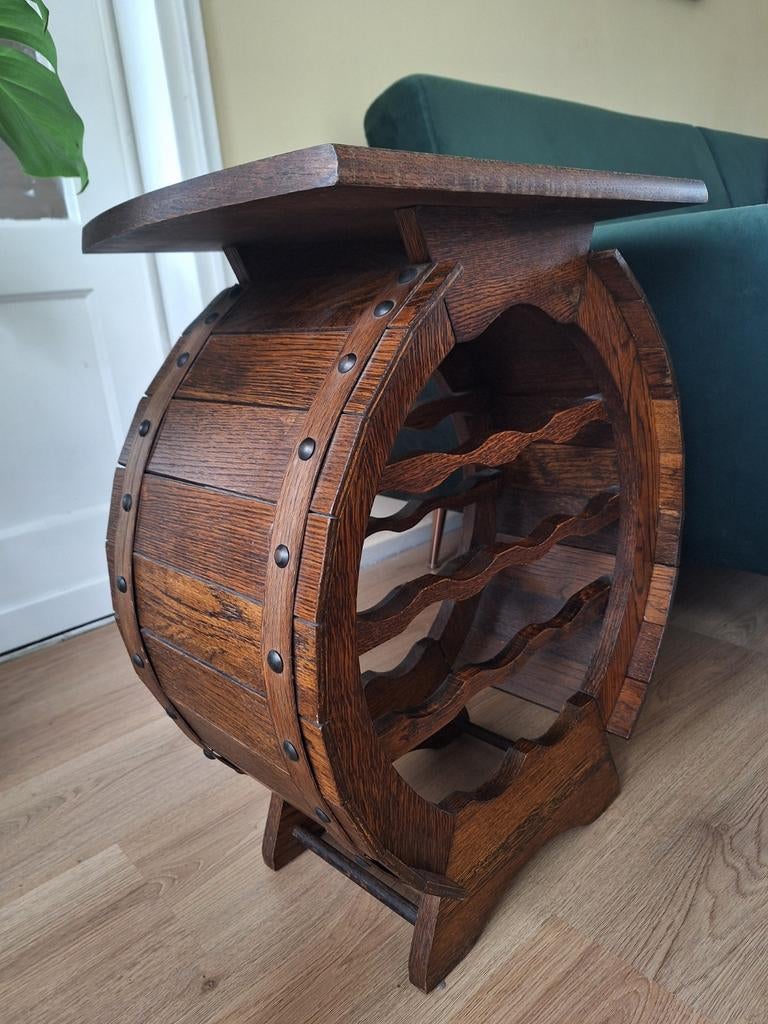 Antieke wijnrek/bijzettafel, Huis en Inrichting, Woonaccessoires | Wijnrekken, Ophalen, Zo goed als nieuw, Hout, 5 tot 15 flessen