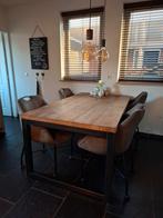 Mooie zgan rustiek eiken industriële eethoek met 4 stoelen, Ophalen, Zo goed als nieuw, Rechthoekig, 50 tot 100 cm