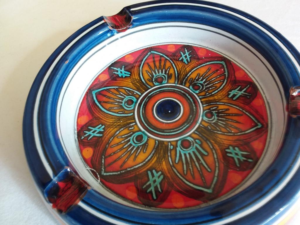 Vintage asbak jaren 60 keramiek zonnebloem retro art deco, Ophalen of Verzenden, Gebruikt, Asbak