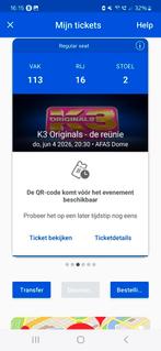 Zitplaats k3 Originals, Tickets en Kaartjes, Evenementen en Festivals, Eén persoon