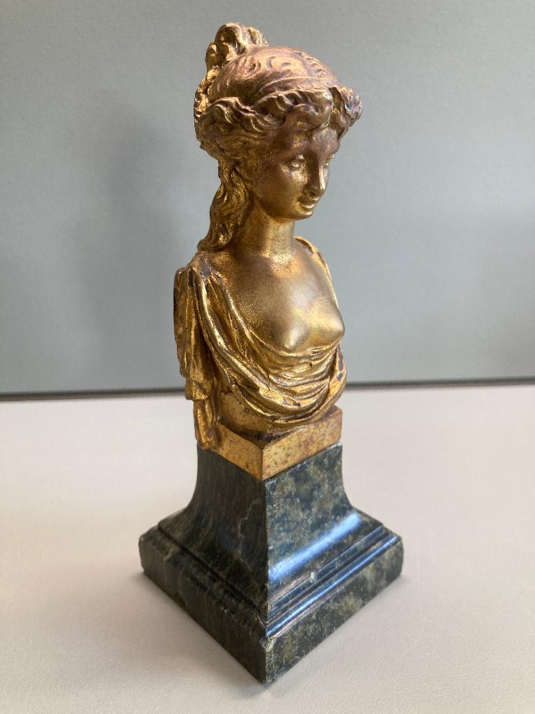 Jugendstil bronzen buste van dame antiek, Ophalen of Verzenden, Brons