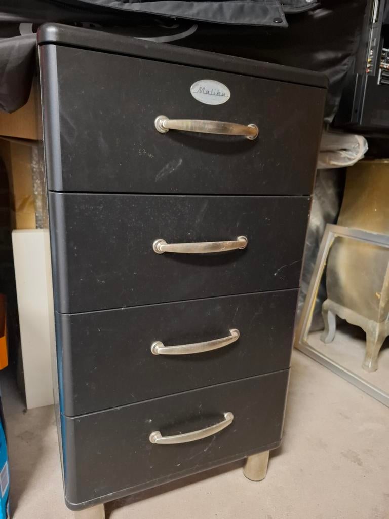 Zwart ladekastje met 4 laden., Huis en Inrichting, Kasten | Ladekasten, Ophalen, Minder dan 50 cm, 3 of 4 laden, Minder dan 100 cm