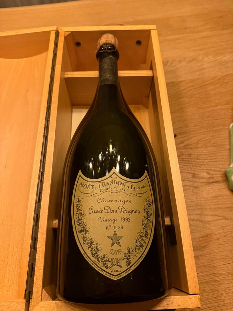 Dom Pérignon Vintage 1993 3L lege fles in kist, Verzamelen, Glas en Borrelglaasjes, Ophalen of Verzenden, Gebruikt