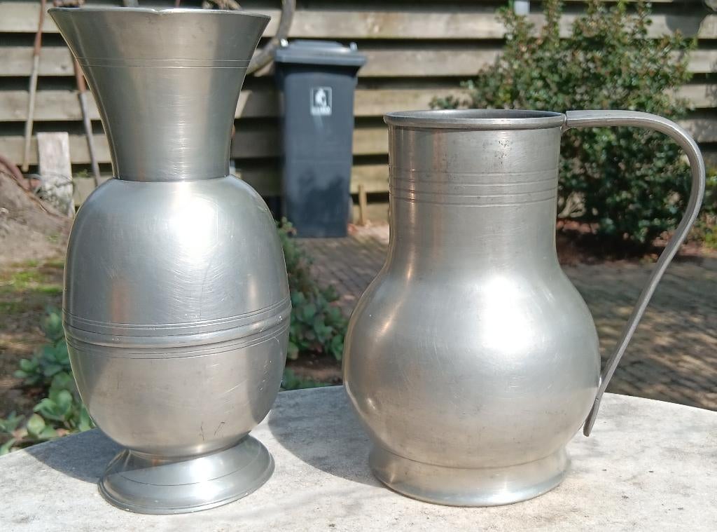 Antieke tinnen vaas en kan, Ophalen of Verzenden