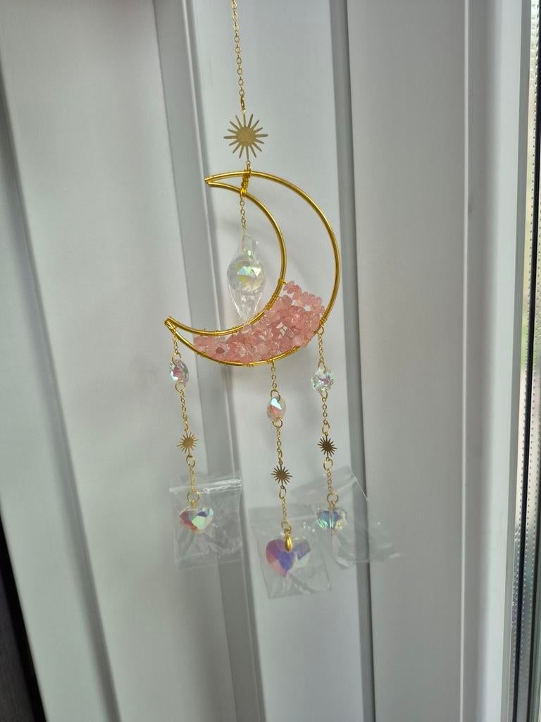 Maan Suncatcher met Rozekwarts en Kristallen - Nieuw, Huis en Inrichting, Woonaccessoires | Overige, Ophalen of Verzenden