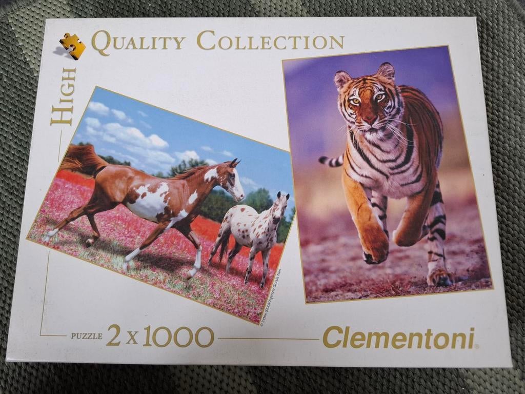 Clementoni tijger en paarden puzzel 1000 stukjes, Ophalen of Verzenden, 500 t/m 1500 stukjes, Zo goed als nieuw, Legpuzzel