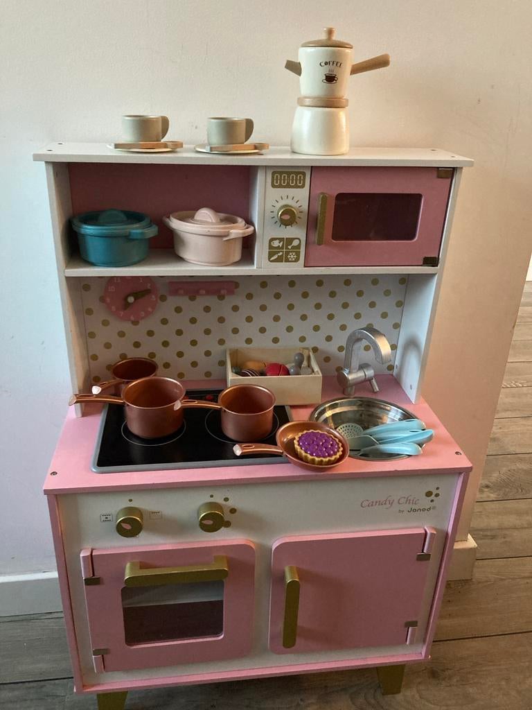 Janod Candy Chic speelkeuken houten speelgoed keuken, Kinderen en Baby's, Speelgoed | Speelkeukens, Zo goed als nieuw, Speelkeuken