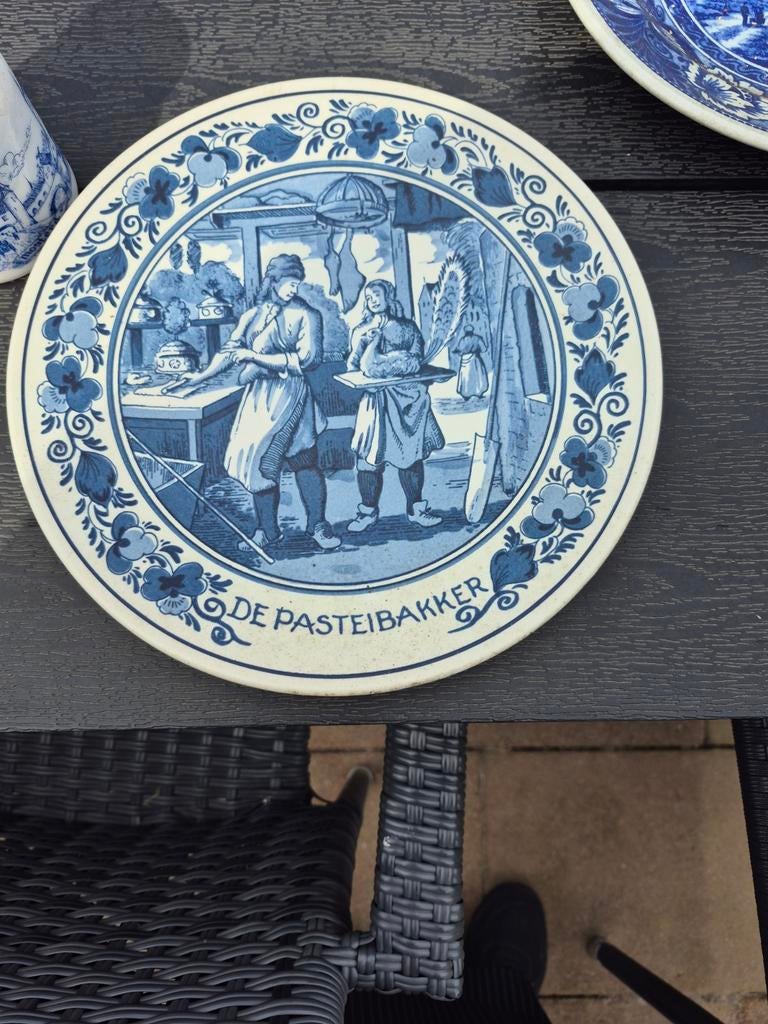 Delfts Blauw decoratie: borden en mosterdpotje, Ophalen of Verzenden