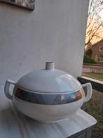 Soepterrine met deksel, wit met geometrisch patroon, Keramiek, Ophalen of Verzenden, Zo goed als nieuw, Kom(men)