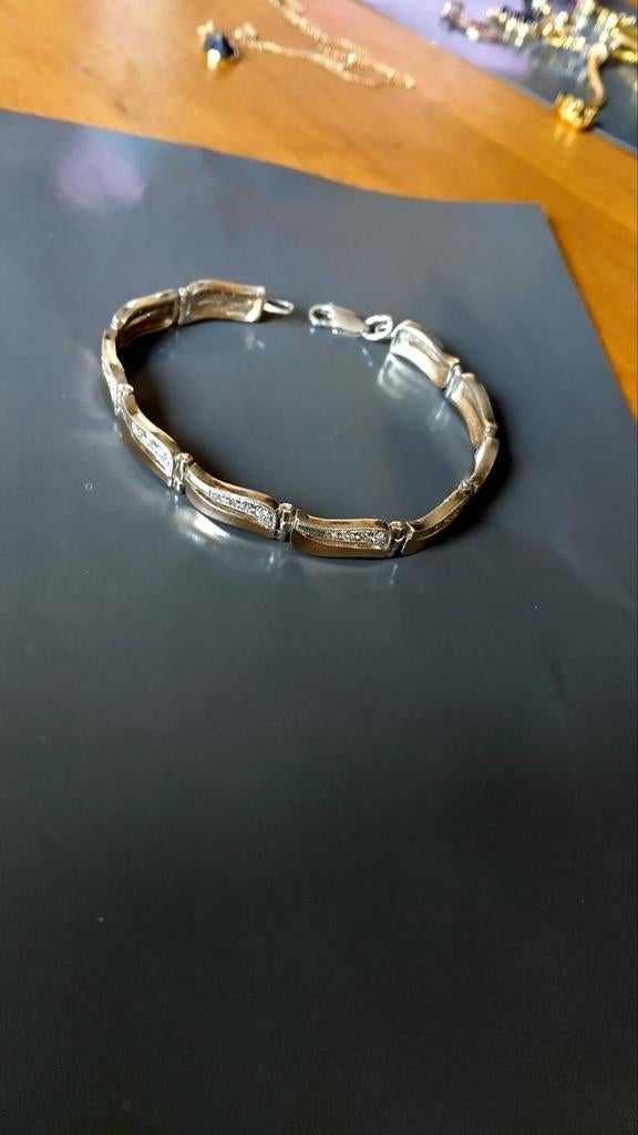 Zeer mooie gouden  bicolor 585 /925, Sieraden, Tassen en Uiterlijk, Armbanden, Verzenden, Nieuw, Goud